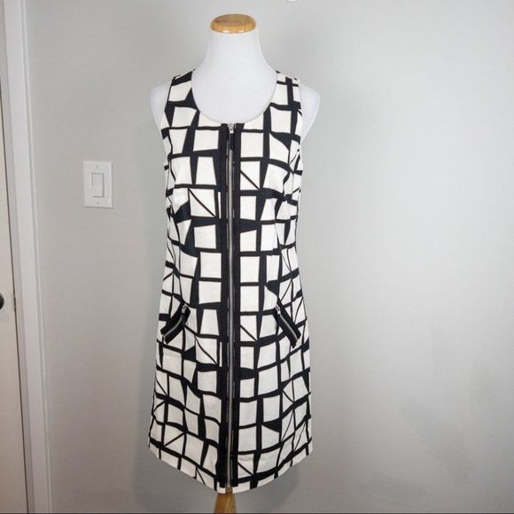 Laundry by Shelli Segal Black and White Geometric Print Shift Dress - Size 10 - Picture 2 of 8